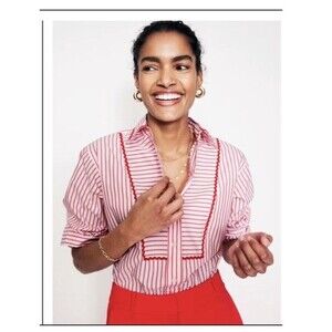 BODEN Connie Relaxed Striped Shirt Red & White US Size 6R 100% Cotton Classic